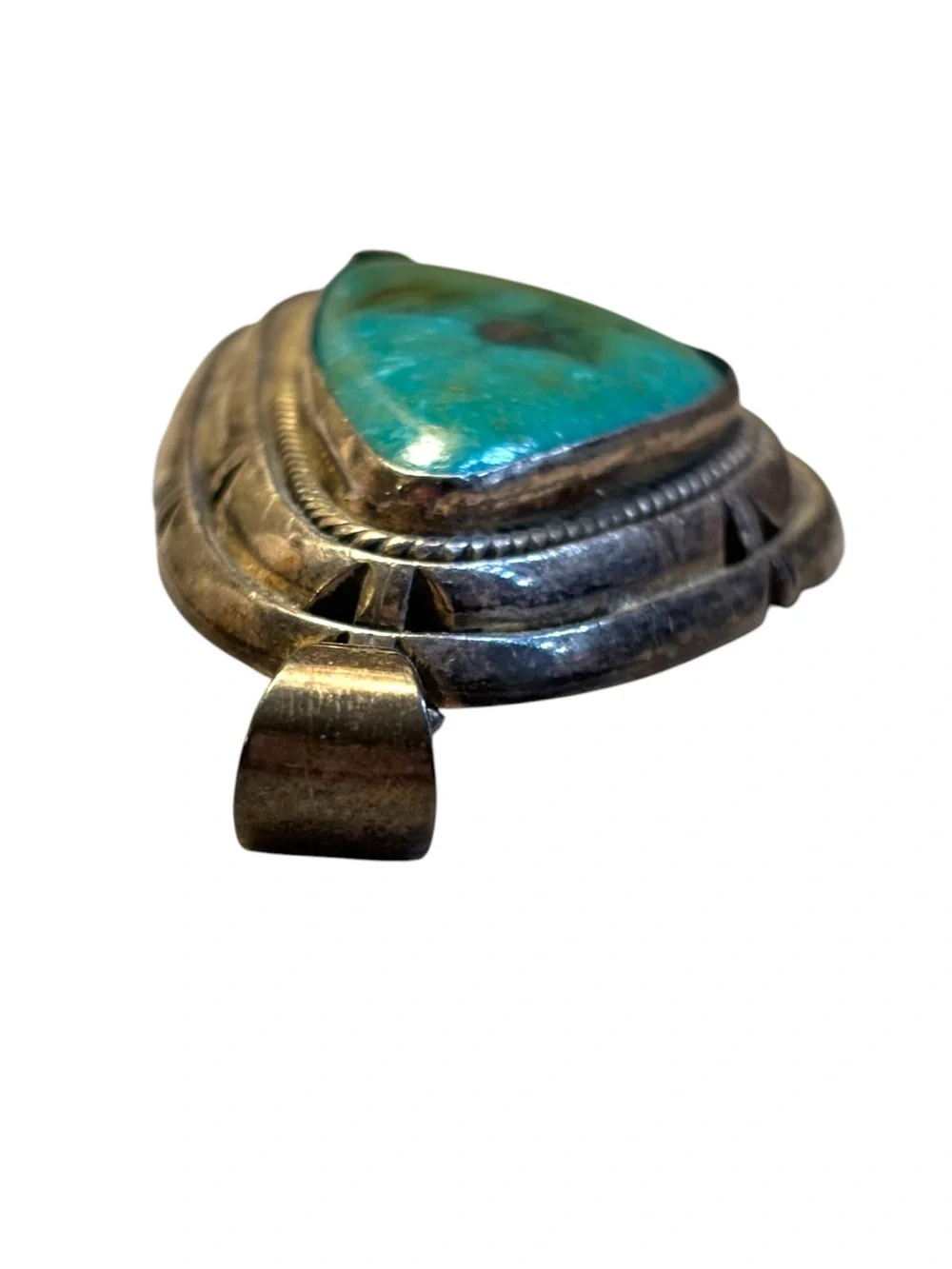 Vintage Navajo Sterling Silver Turquoise Pendant Large 81g Hallmarked